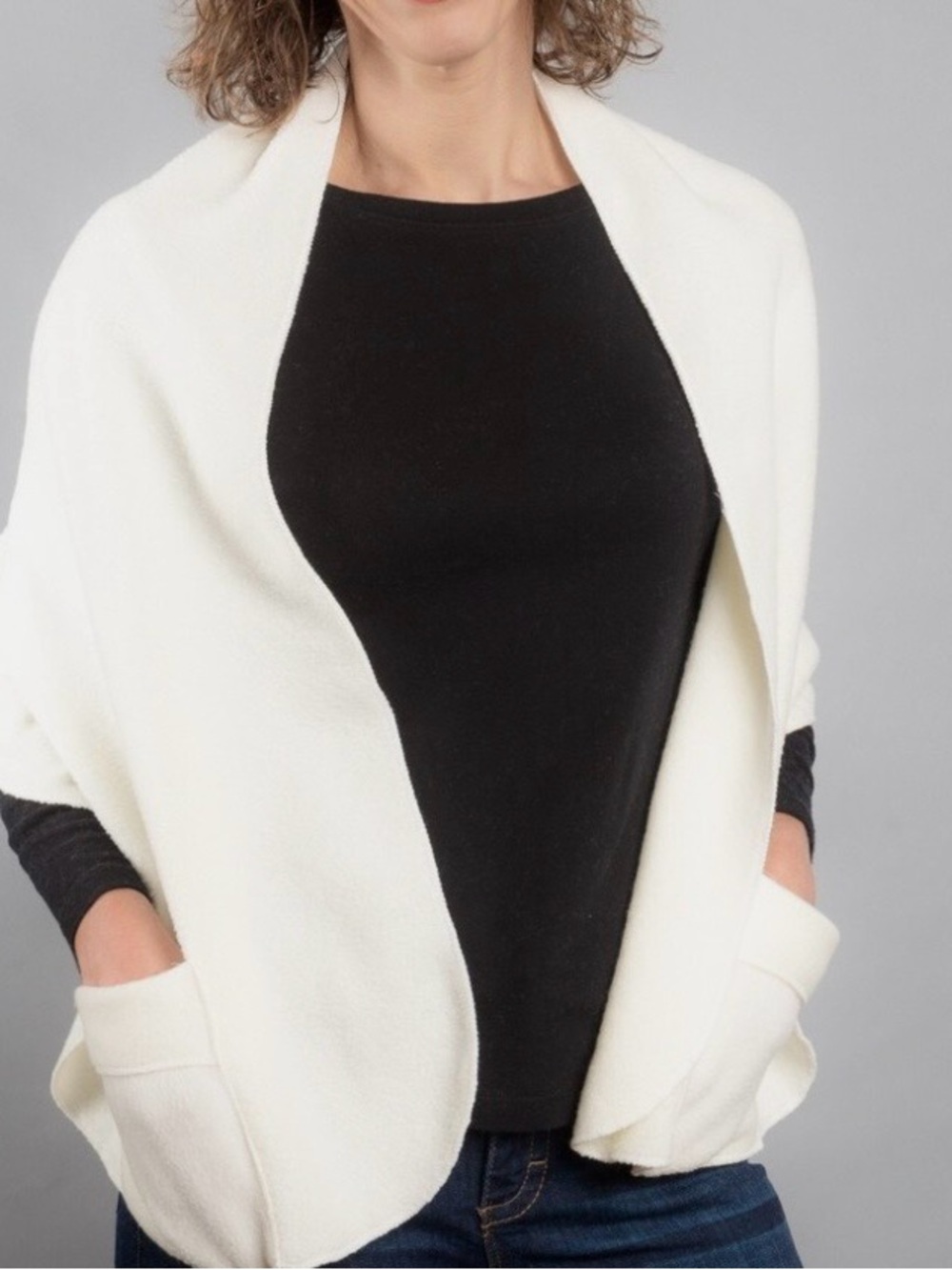 Ivory Cozy Warm Fleece Shawl with Pockets- Made in the USA